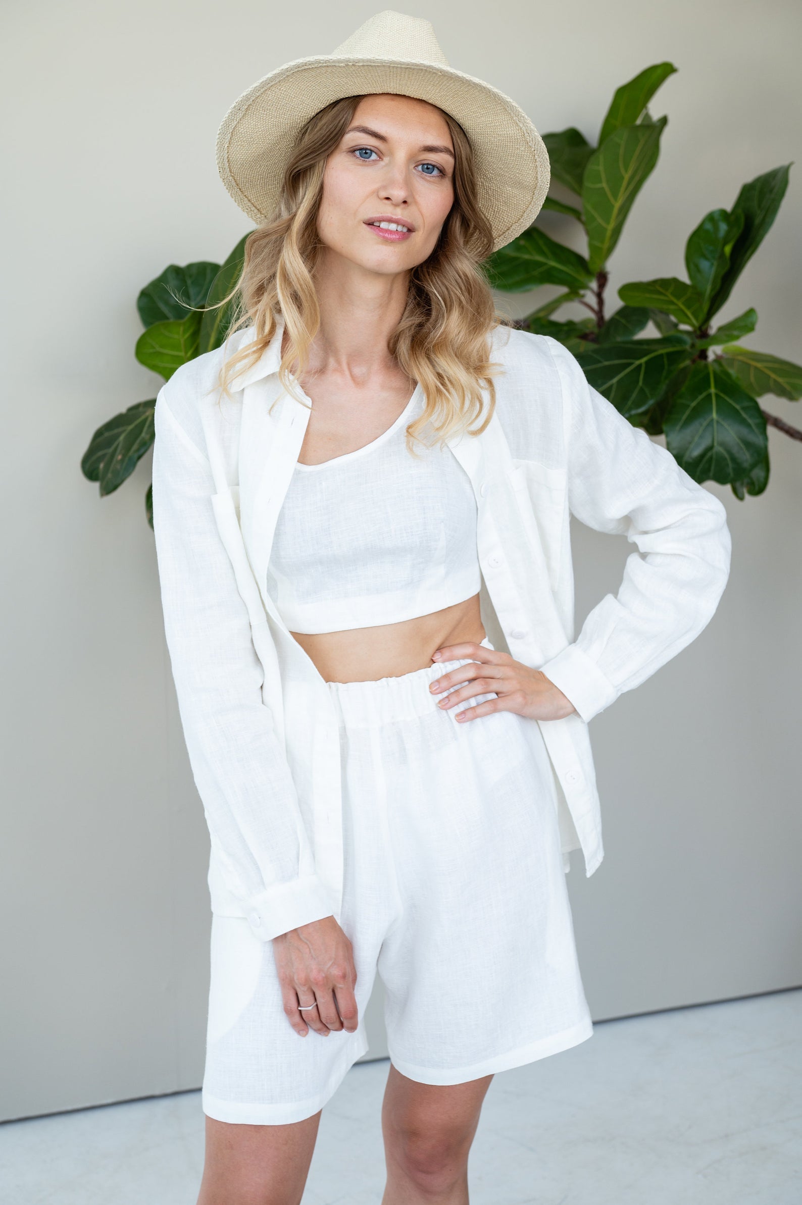 White Linen Shirt Classic Katerina with Long Sleeves