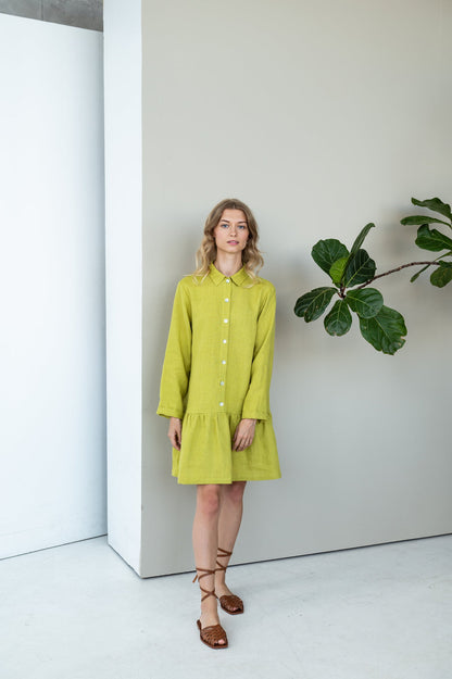 Linen Long Sleeve Oversize Shirt Dress THERESA