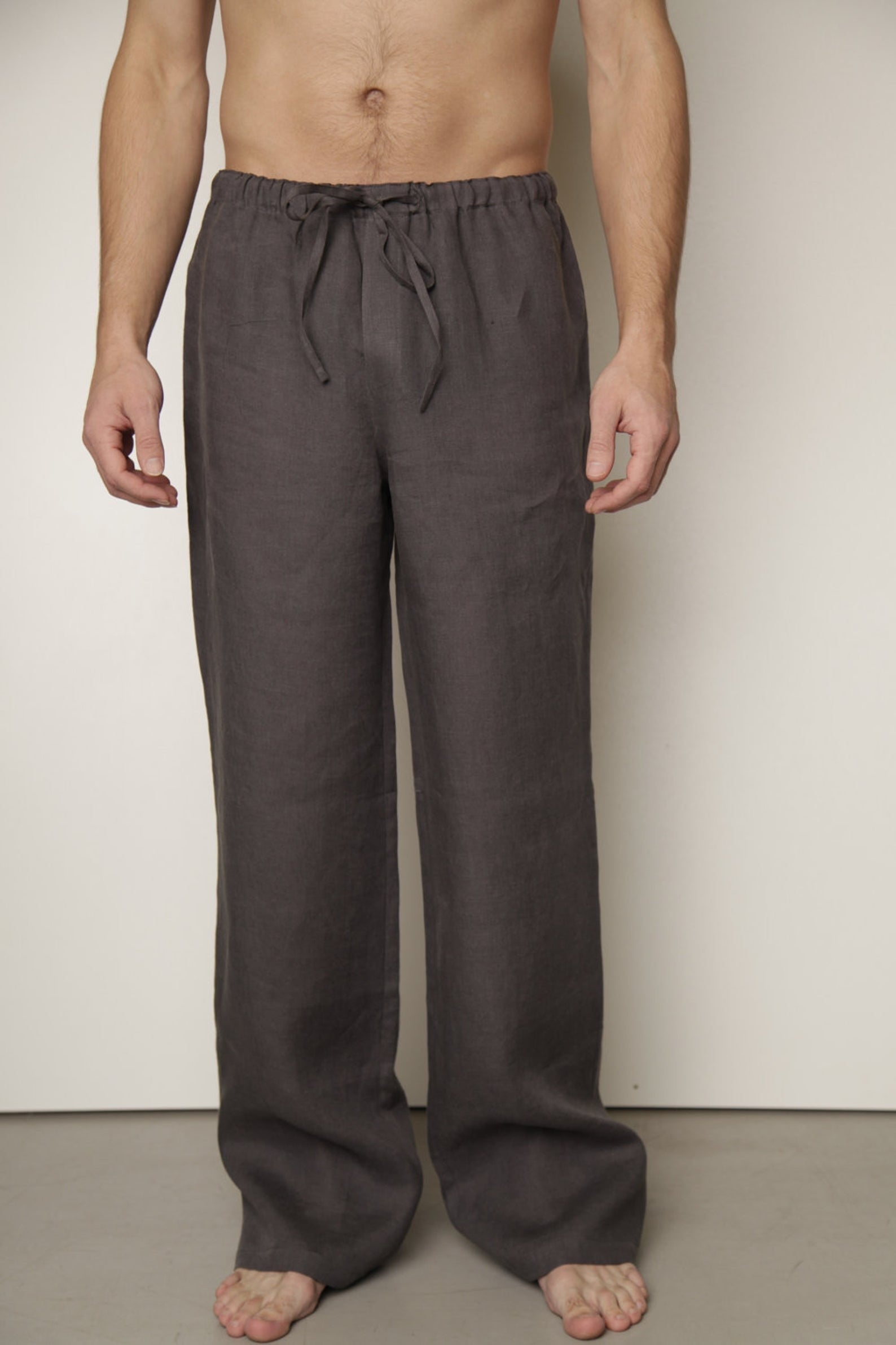Linen Men's Pyjama Pants with Open Front Fly
