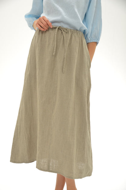 Linen Wide Midi Skirt TINA