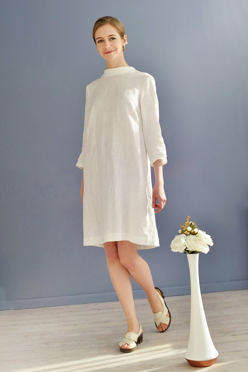 Linen Dress ALLEGRA With Open Back and Big Bow