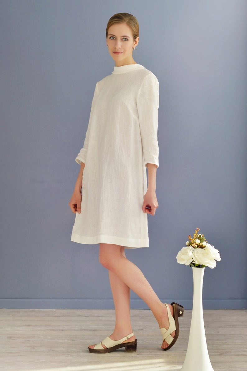 Linen Dress ALLEGRA With Open Back and Big Bow