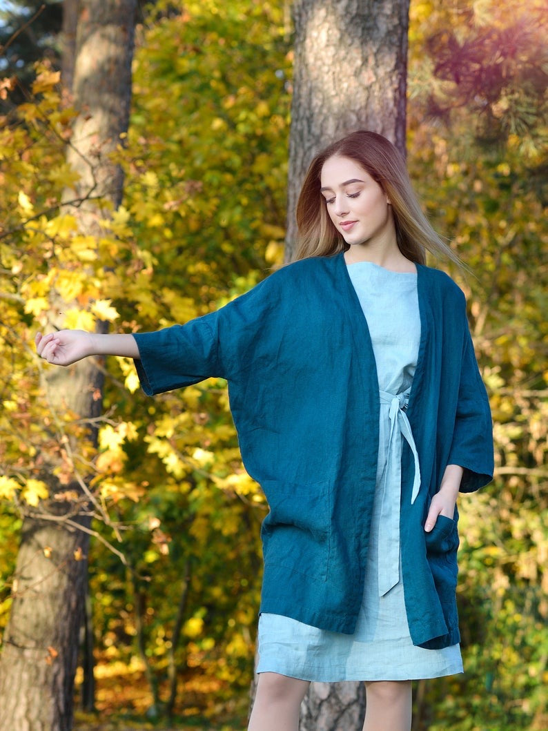 Linen Long and Oversize Cardigan/Blazer BREEZY with Pockets
