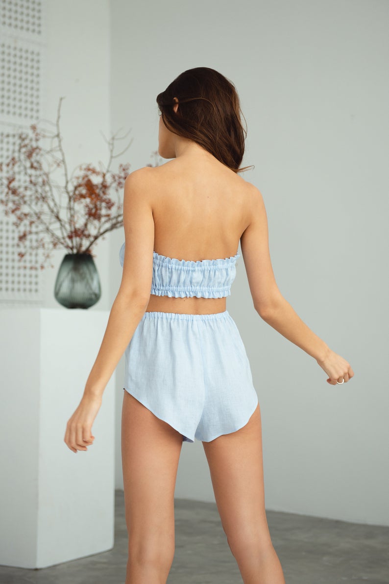 Women's Linen Underwear Set - French Knickers and Bandeau