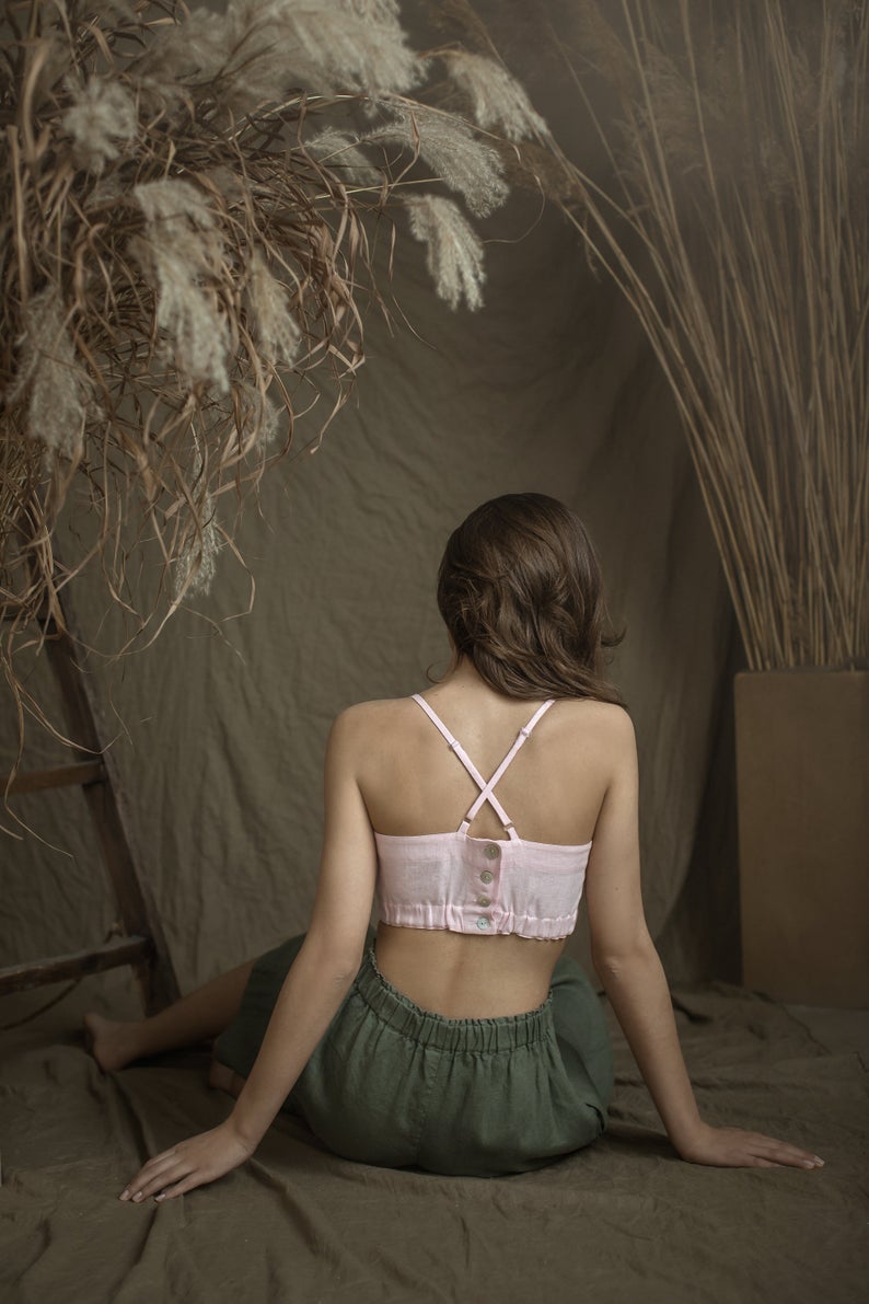 Linen Top-Bustier with Buttoned Back