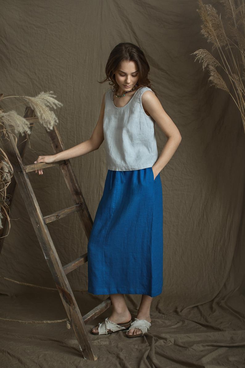 Linen Long Stright Skirt NORA with Back Split