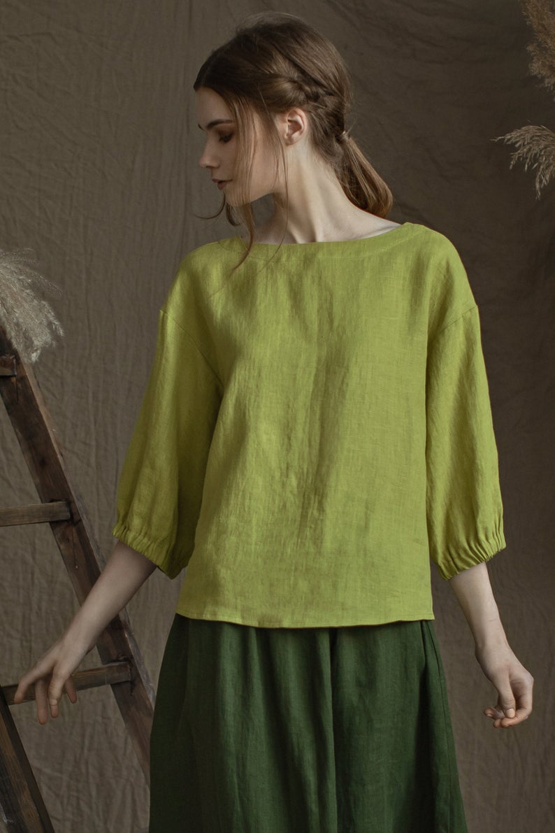Linen Blouse GRETA With Wide Sleeves
