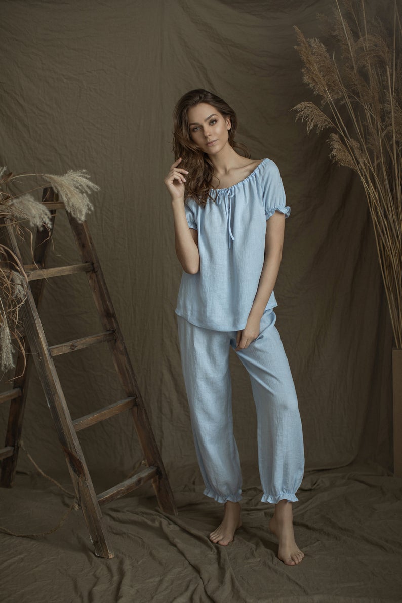 Soft Linen V Pajama Set  Natural & Relaxing Sleepwear