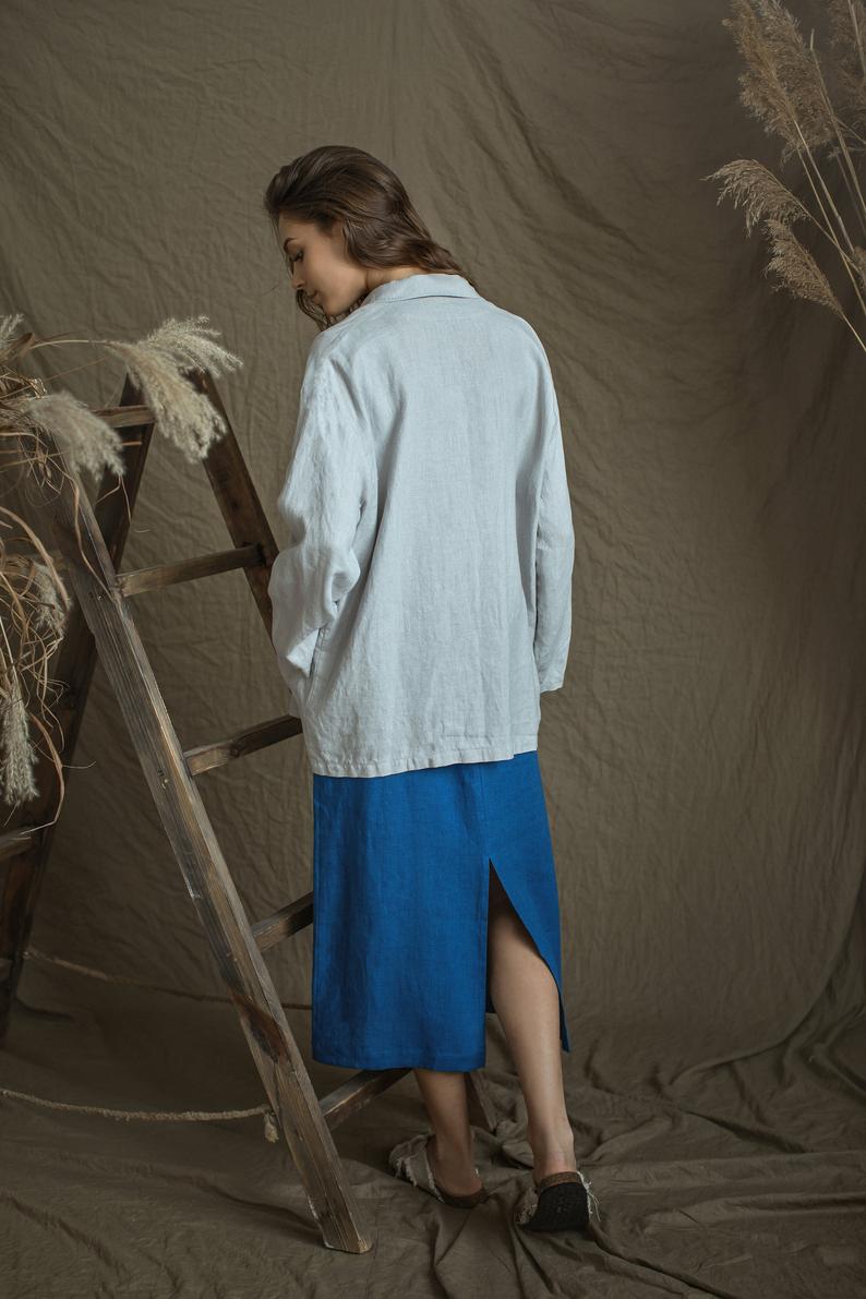 Linen Long Stright Skirt NORA with Back Split