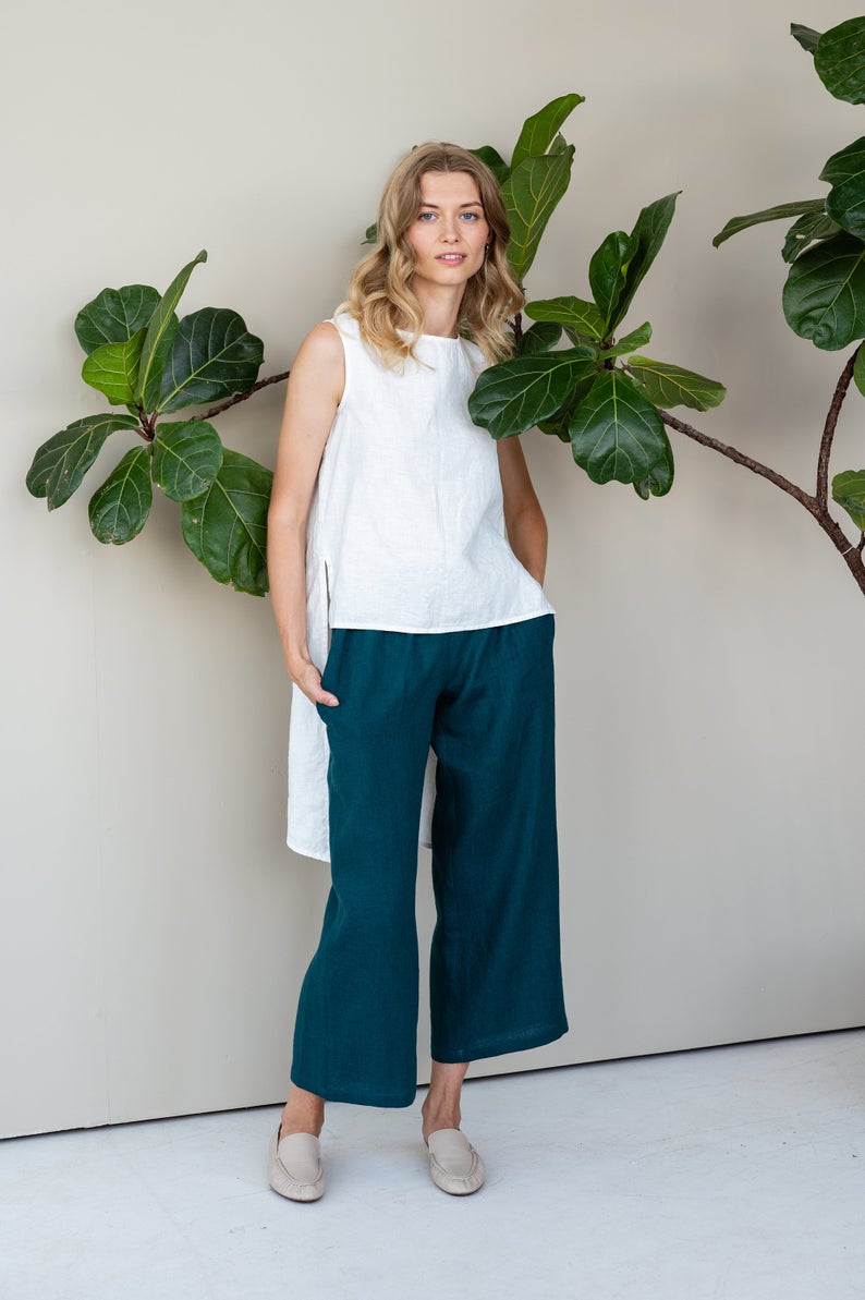 Linen White Top Grace Cropped Front and Longer Back