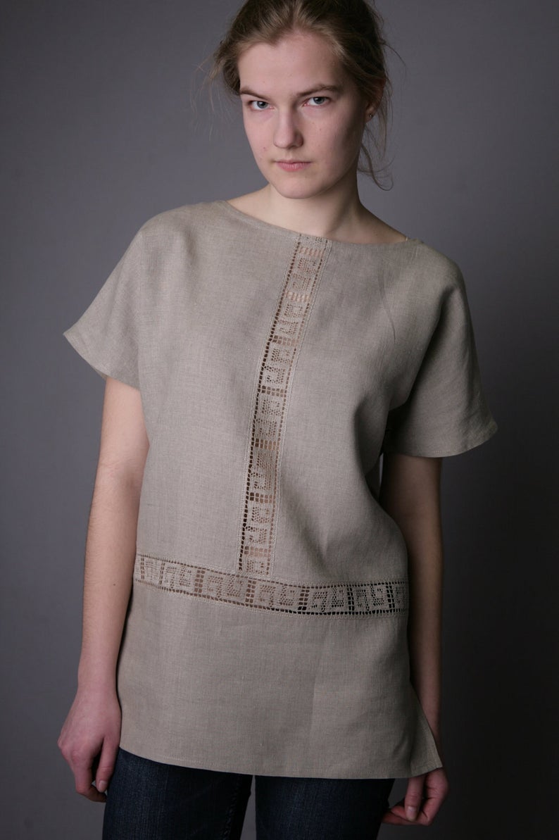 Linen Natural Tunic Antique With Pure Linen Lace