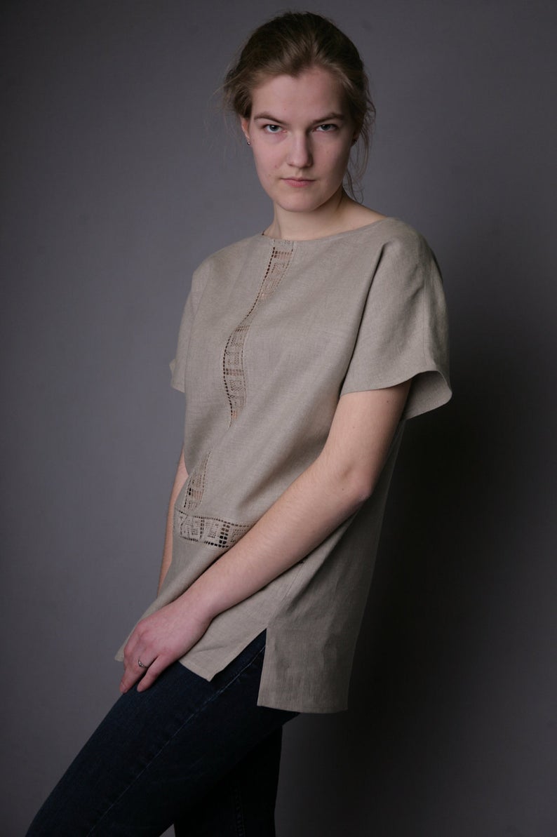 Linen Natural Tunic Antique With Pure Linen Lace