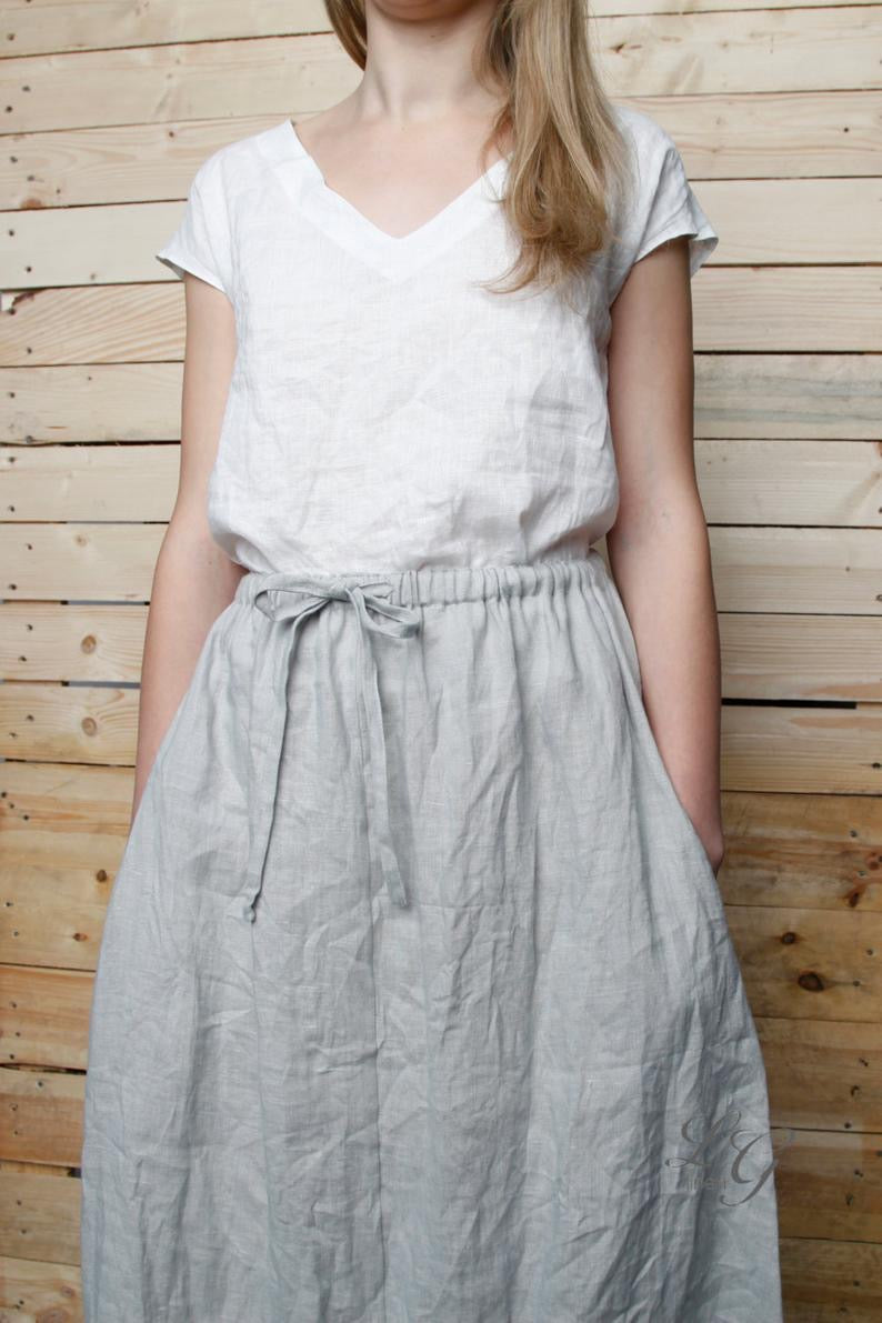 Linen Wide Midi Skirt TINA