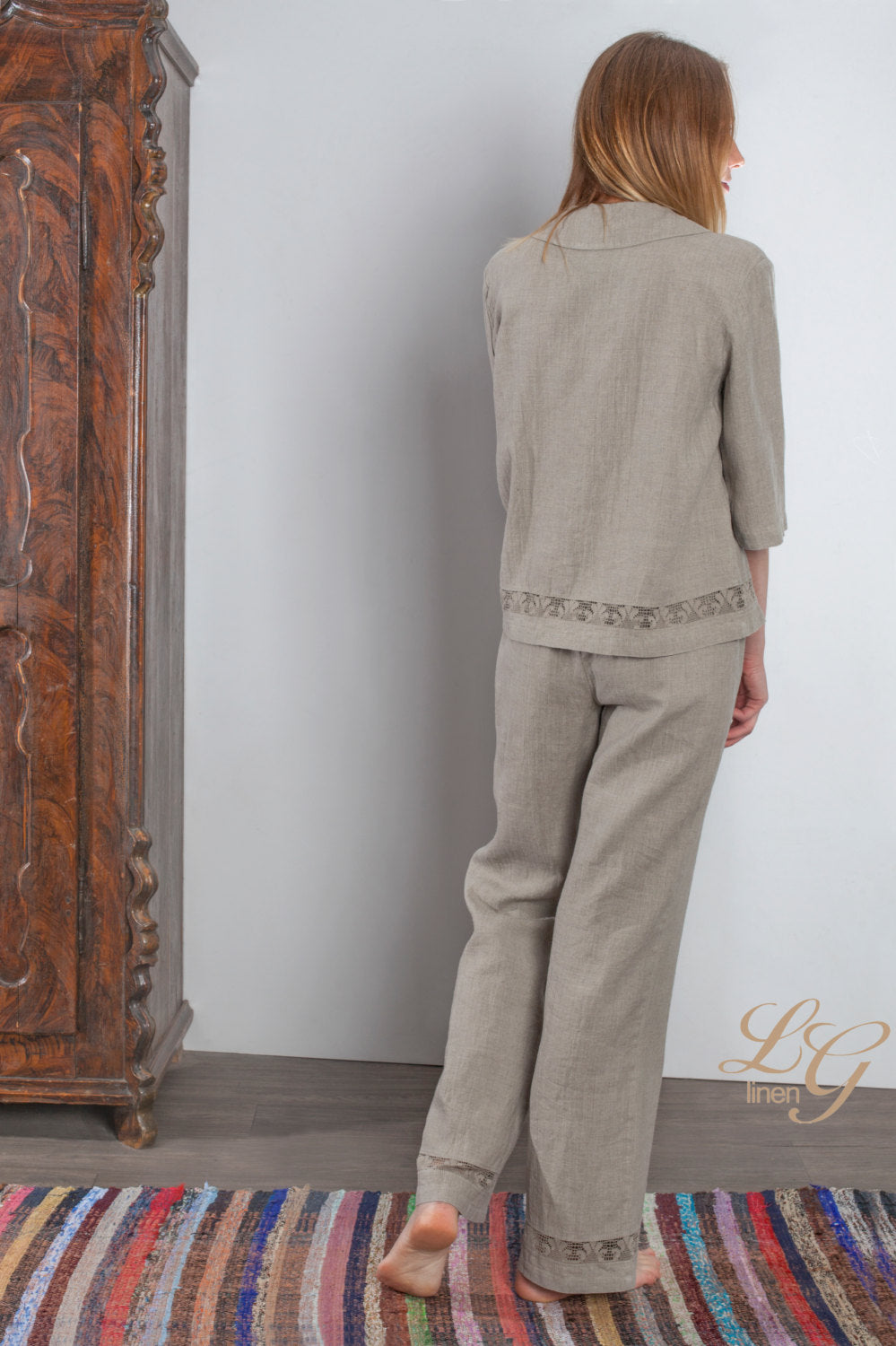 Linen Natural Pajama VANESSA for Women with Lace