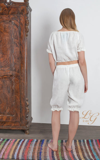 Linen Cropped Pajama Top ANASTASIA LACED