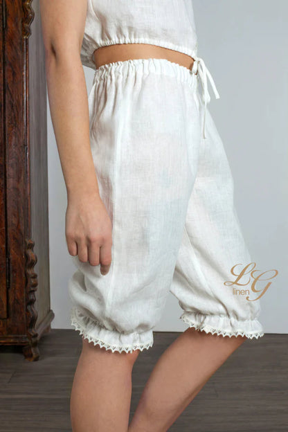 Linen Ruffle Bloomers ANASTASIA LACE Knee Length/ Victorian Style Underwear
