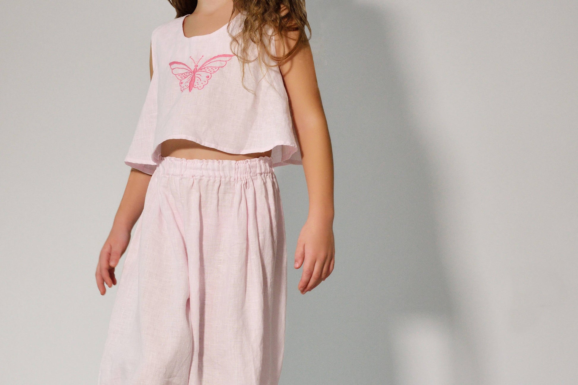 Linen Luxurious Pajama Set Butterfly For Girl/ Girl's Pajama with Handmade Embroidery
