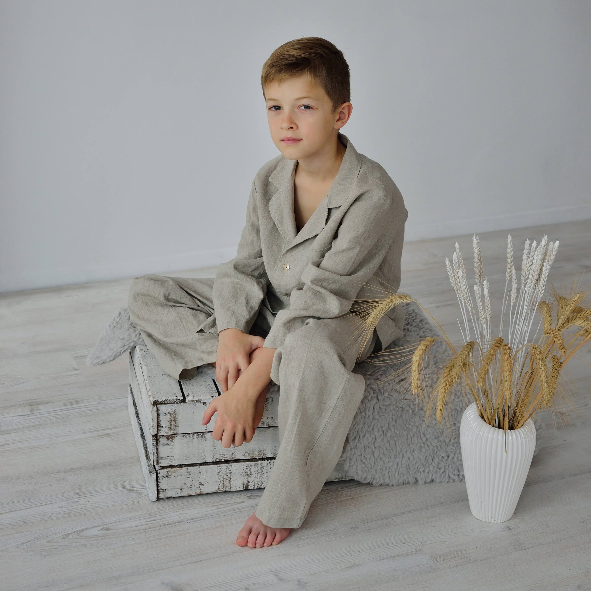 Personalized Linen Pajama Set For Boy 6-14 Years