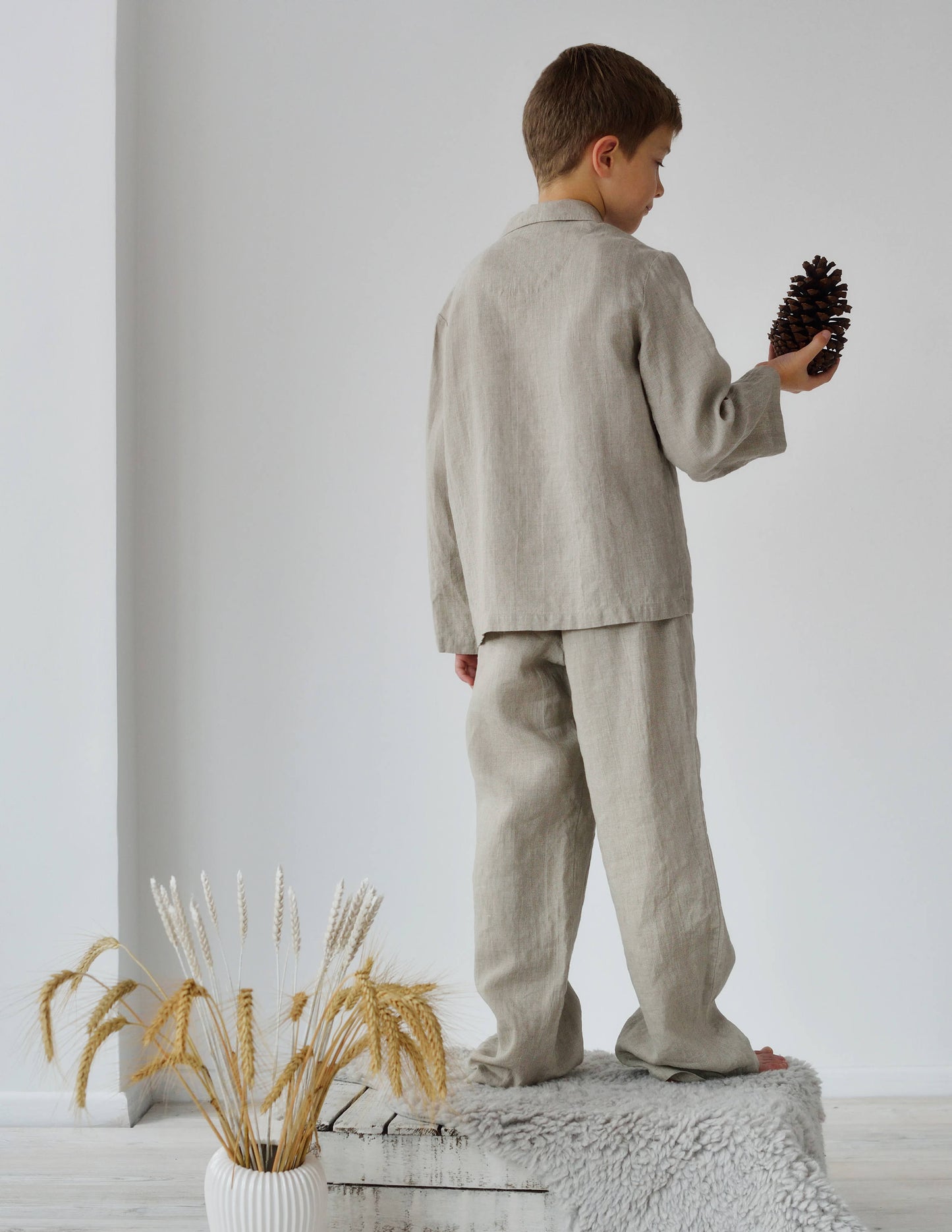 Linen Pajama Set For Boy 6-14 Years / Classic Pajama For Teenagers
