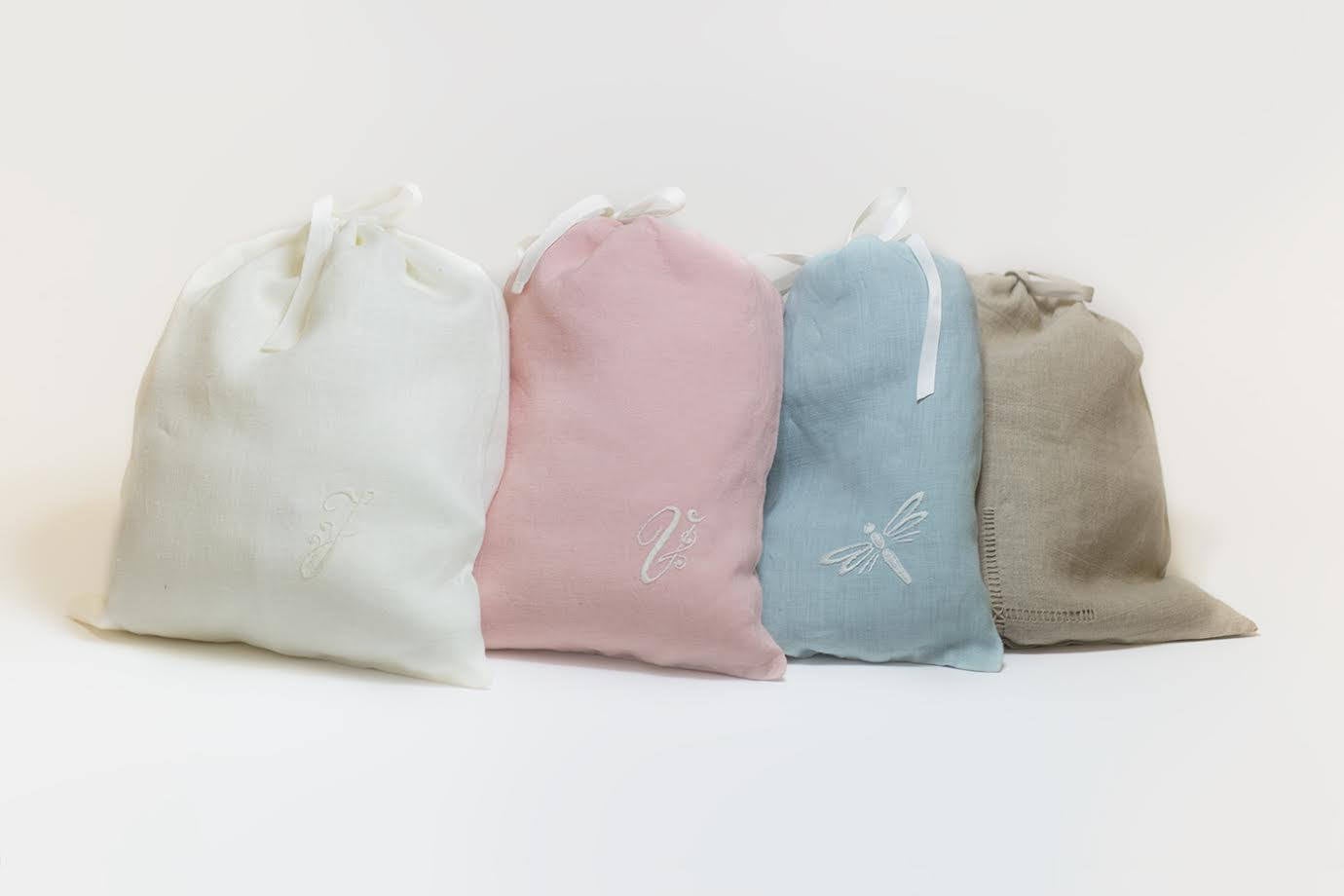 Linen Bag Monogrammed/ Shoe Bag Personalized/ Linen Gift Bag Handembroidered