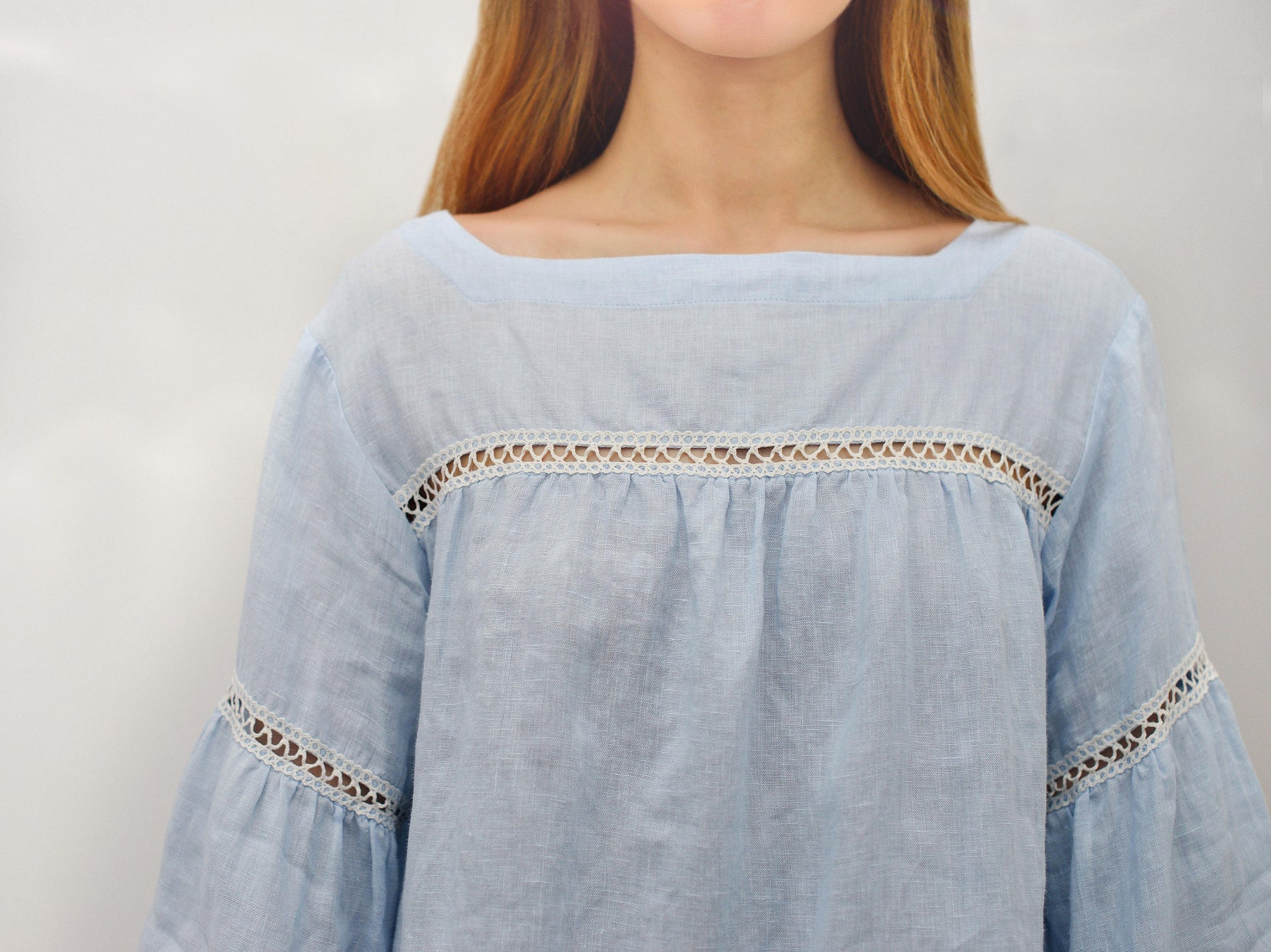 Linen Oversize Blouse BOHO with Lace