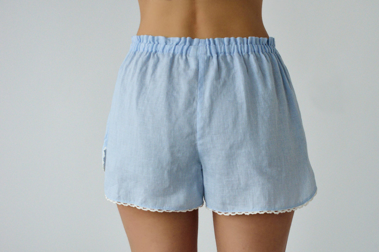 Linen Sleep Shorts ROSIE with Lace for Woman