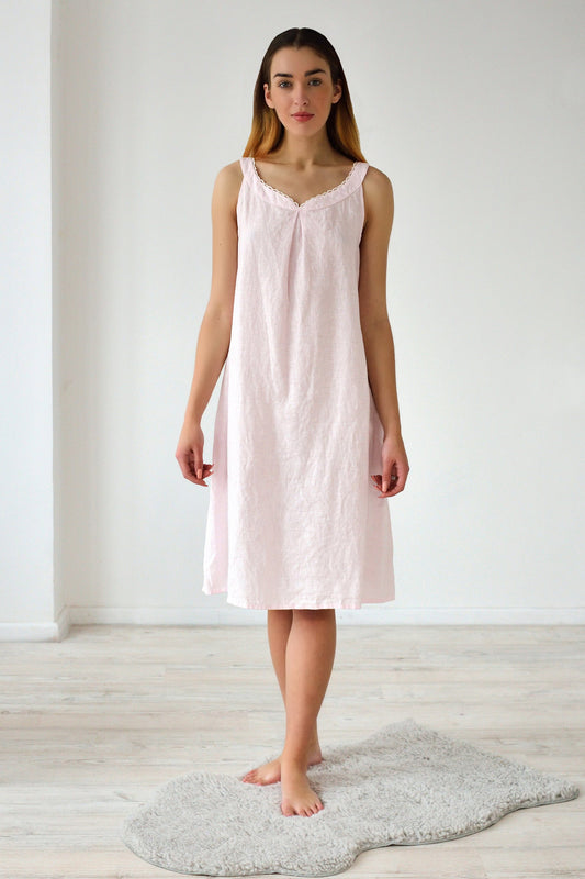  Romantic Women's Linen Nightgown Sleeveless Sleep