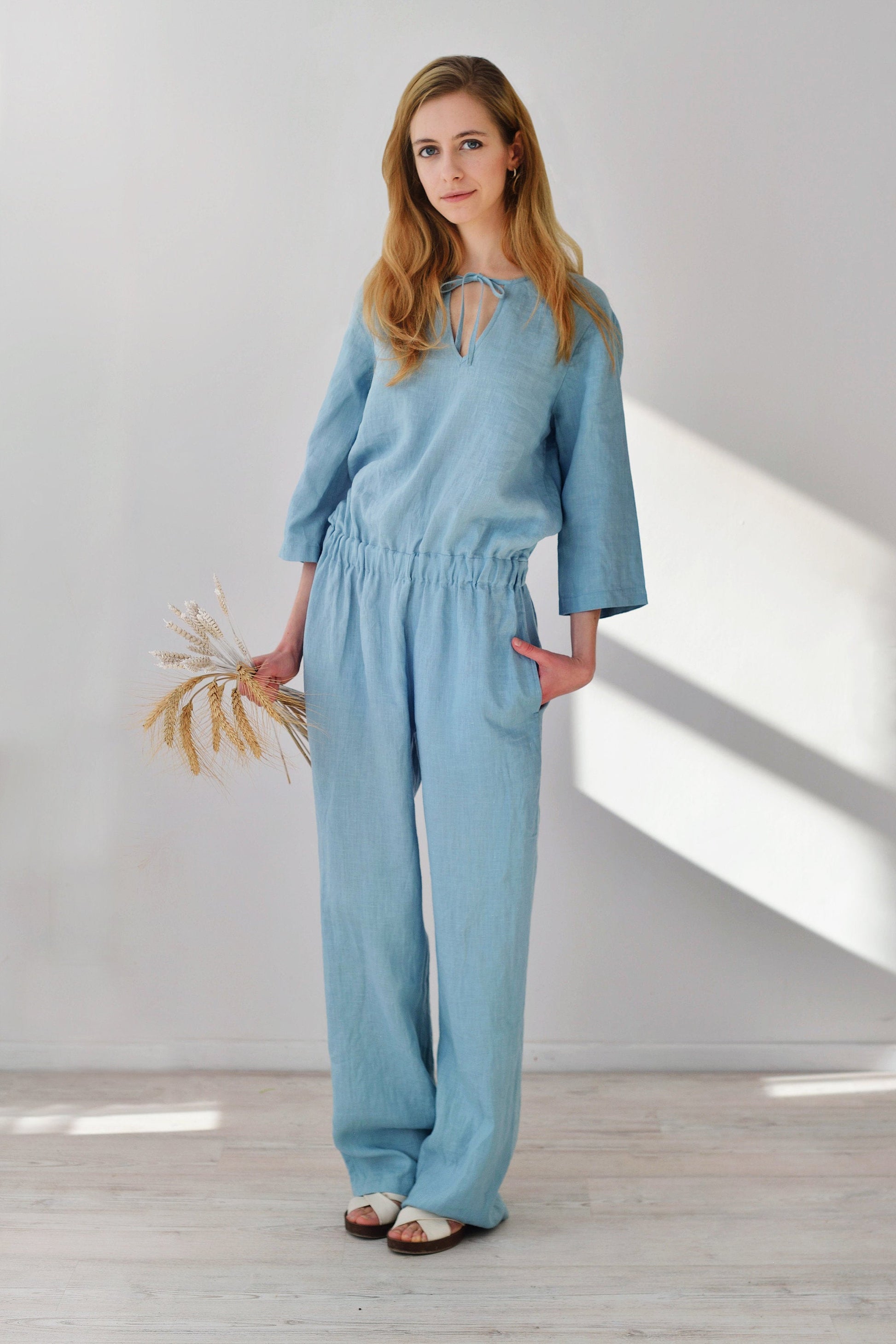 Linen Jumpsuit DIANNA with Ties