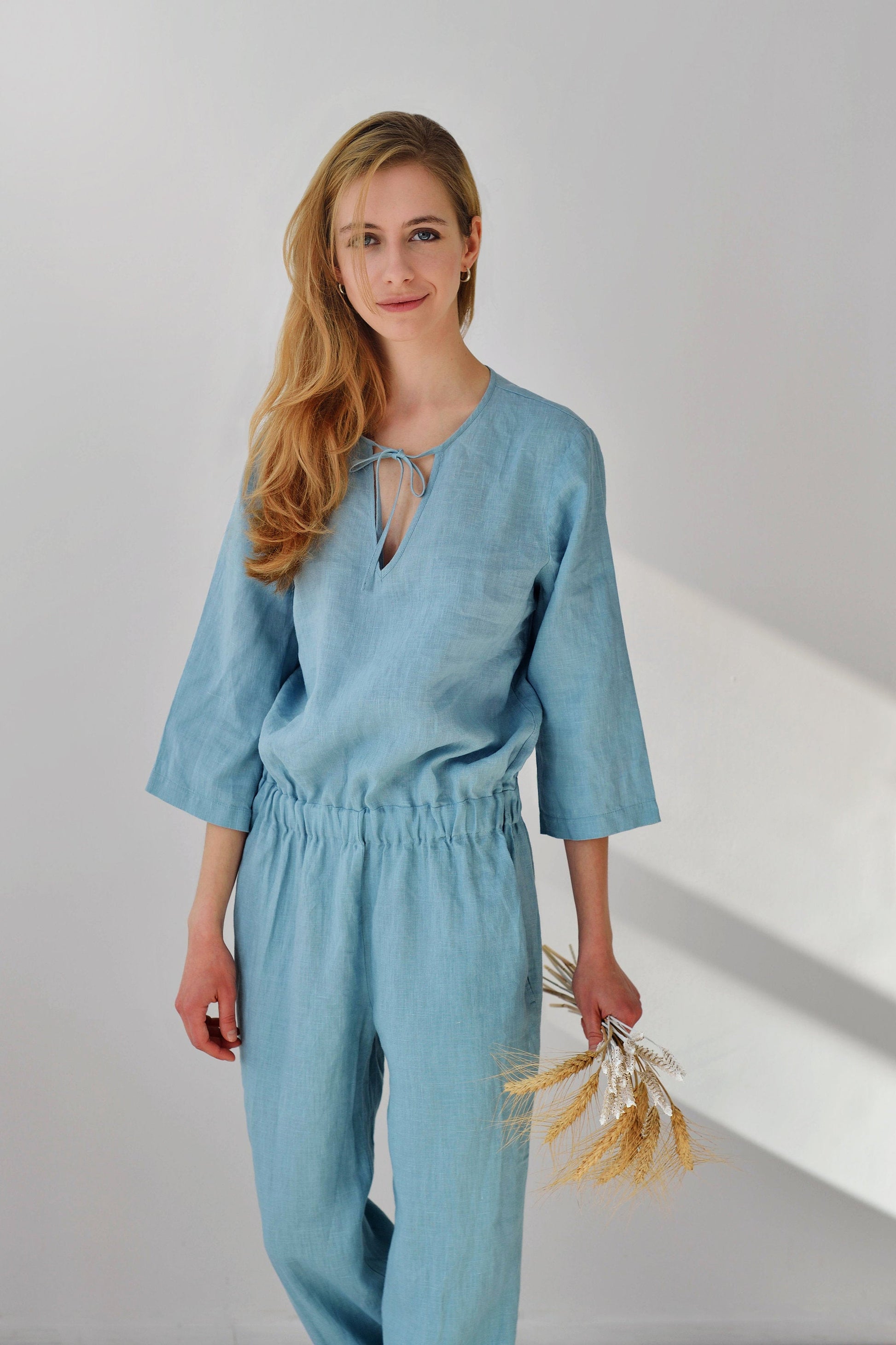 Linen Jumpsuit DIANNA with Ties