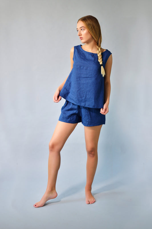 Linen Pajama Set SWING For Women - Top and Shorts