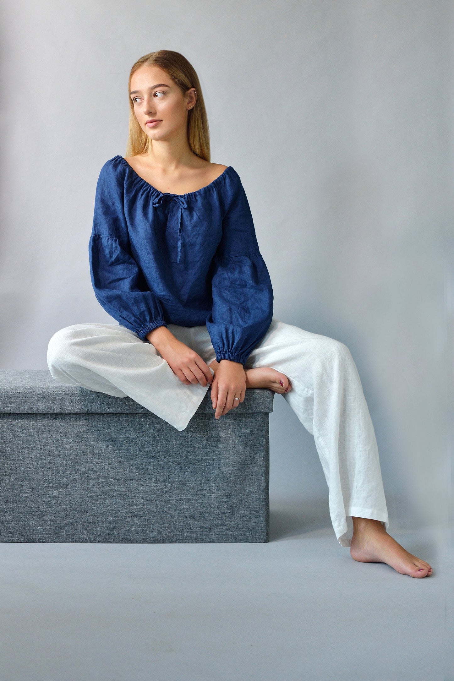 Linen Blouse PEASANT Longsleeve