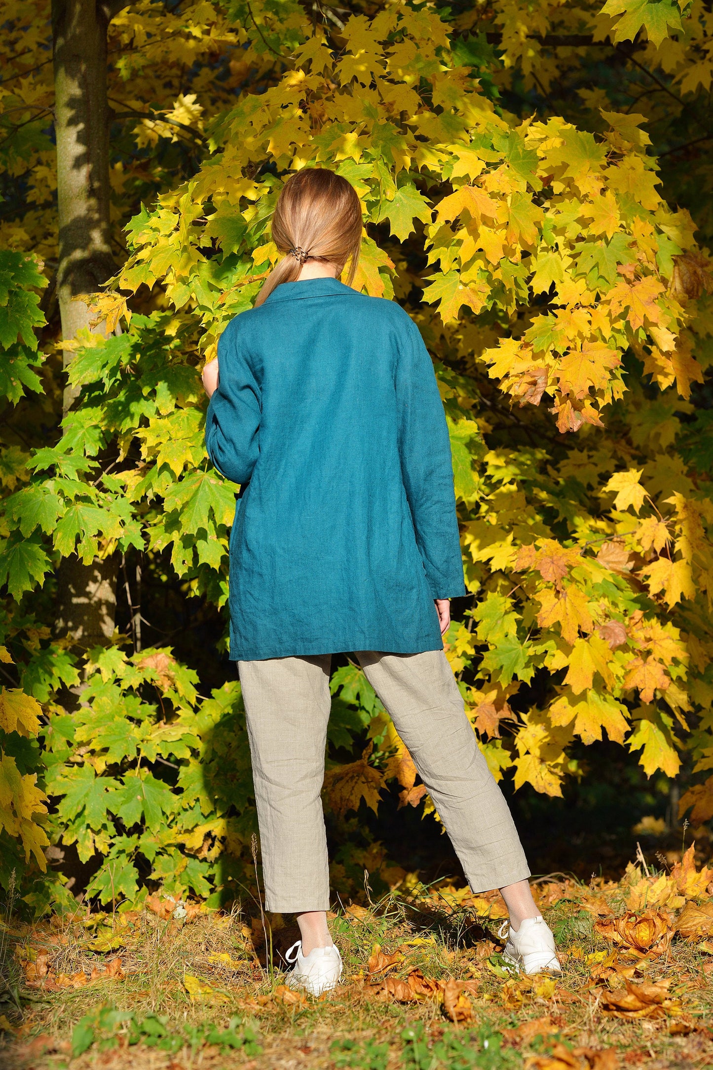 Linen Long Blazer DARIA/ Flax Jacket Casual