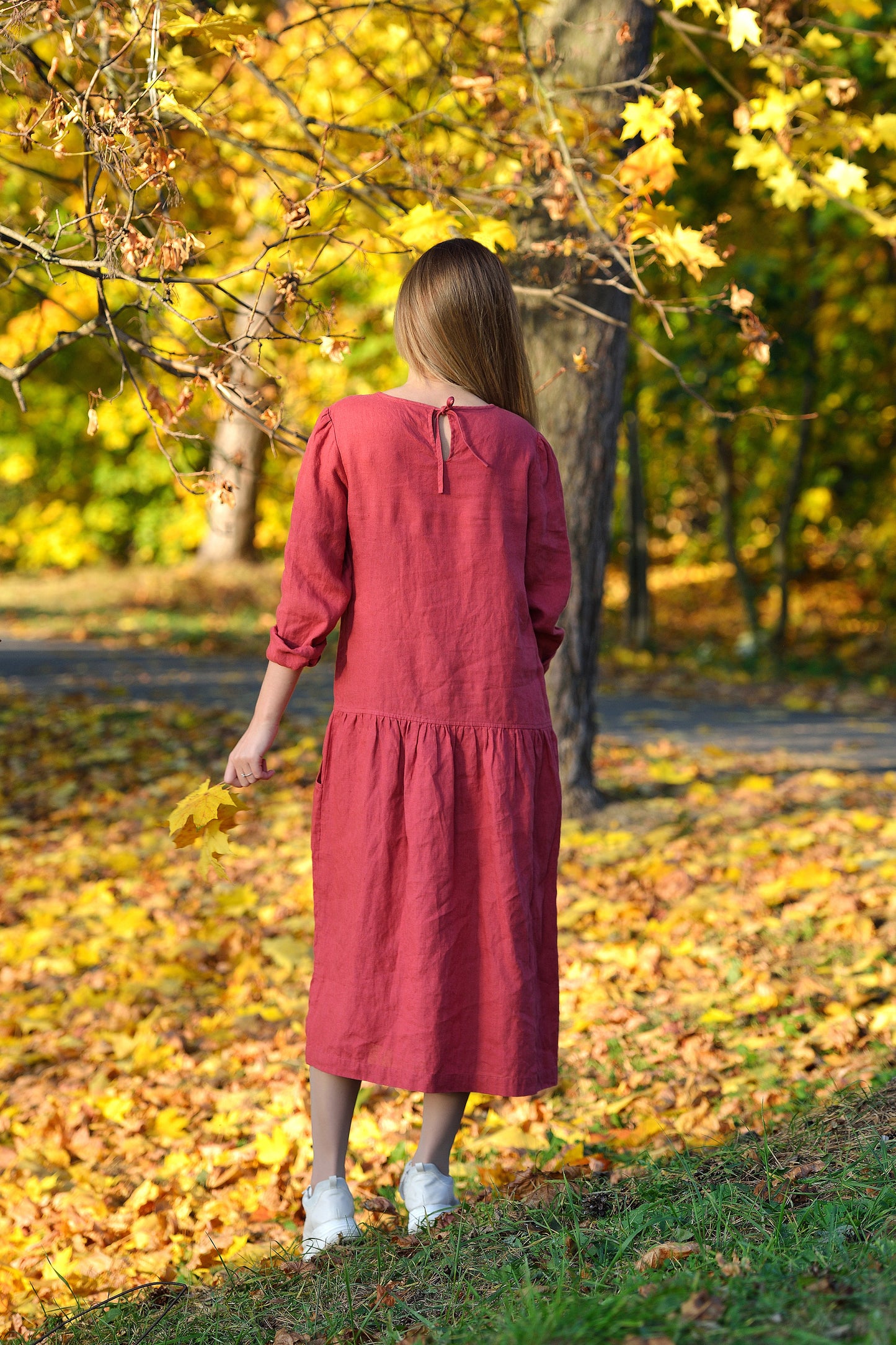 Linen Maxi Dress EMMA Longsleeve dress With Dropped Waist