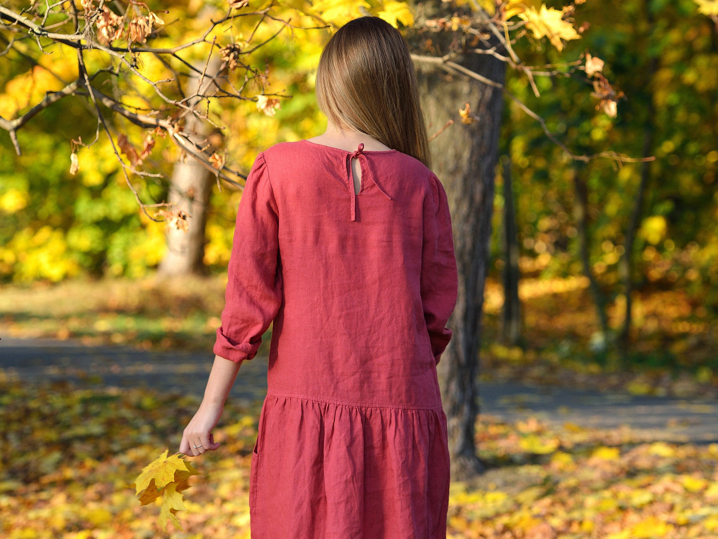 Linen Maxi Dress EMMA Longsleeve dress With Dropped Waist