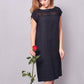 Linen Midi Dress HOPE with Linen Lace in Black
