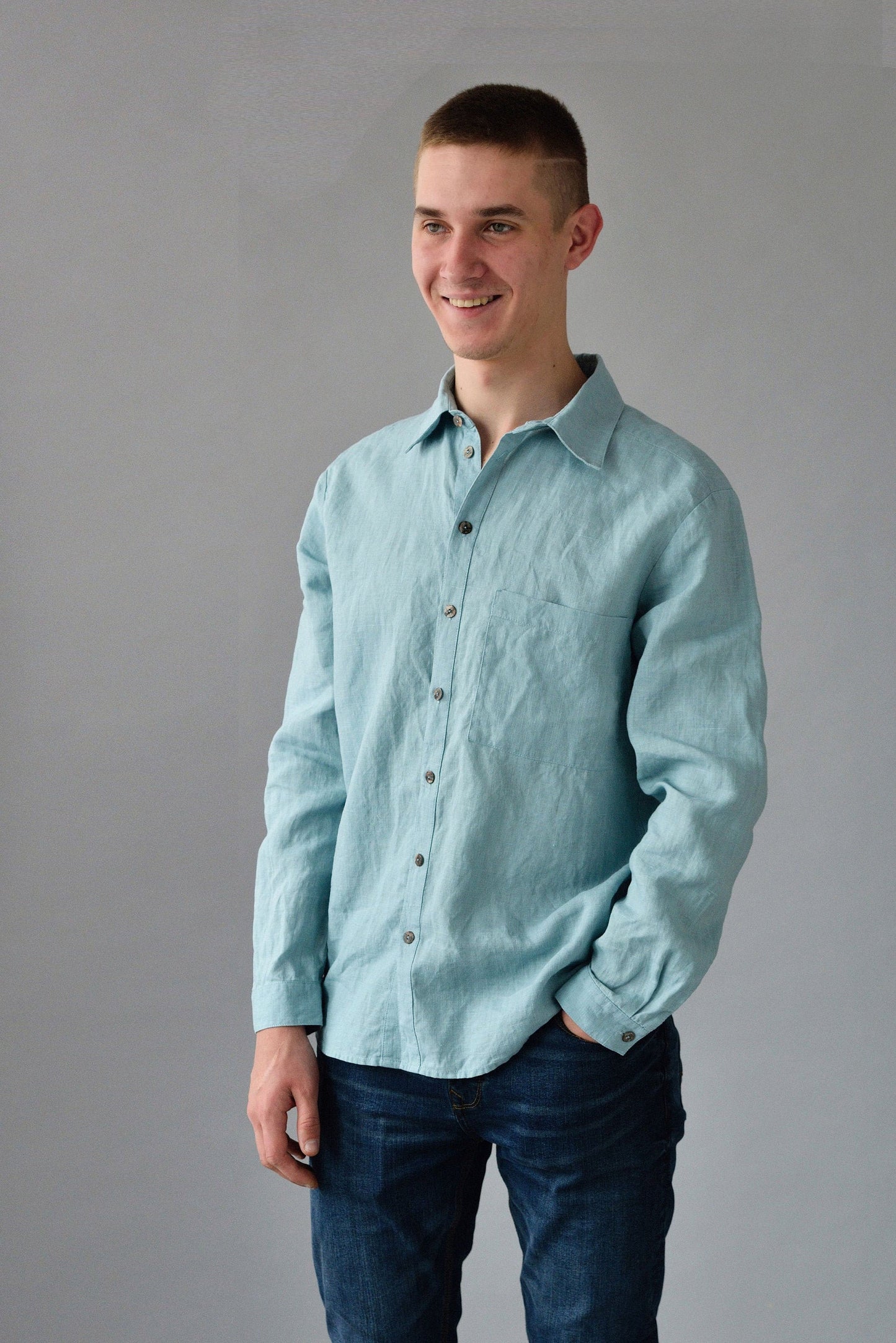 Linen Classic Shirt For Men with Long Sleeves