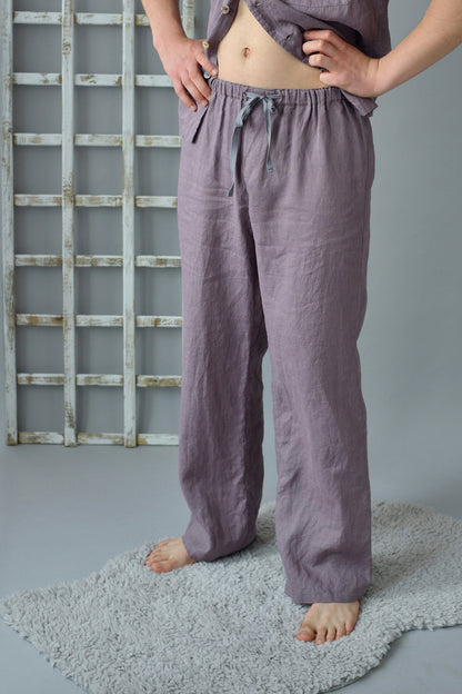 Linen Men's Summer Pajama /Short Sleeve Top and Long Pants