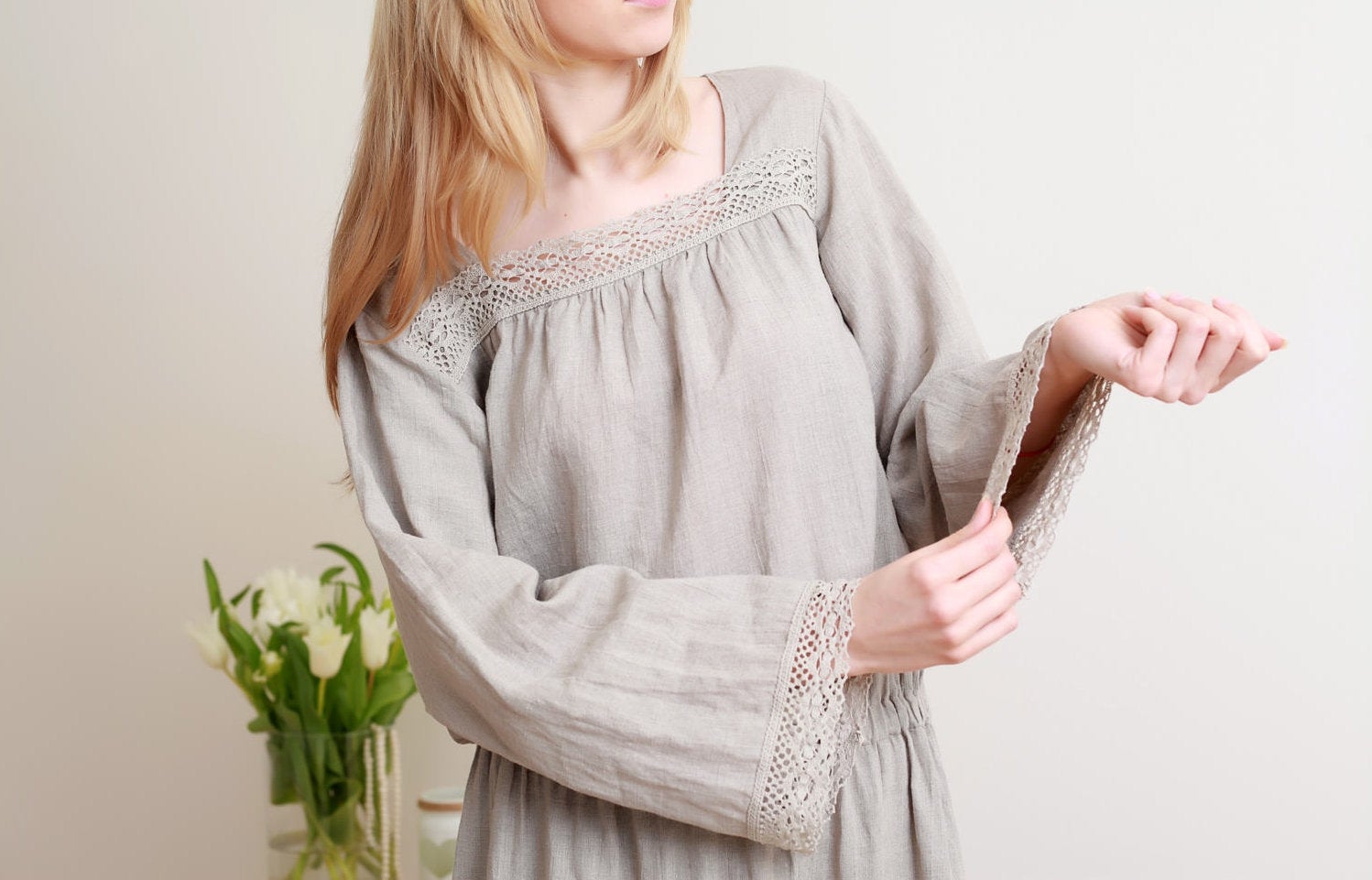 Linen Long Dress BOHO/ Hippie Dress Laced Linen Long Dress BOHO/ Hippie Dress Laced