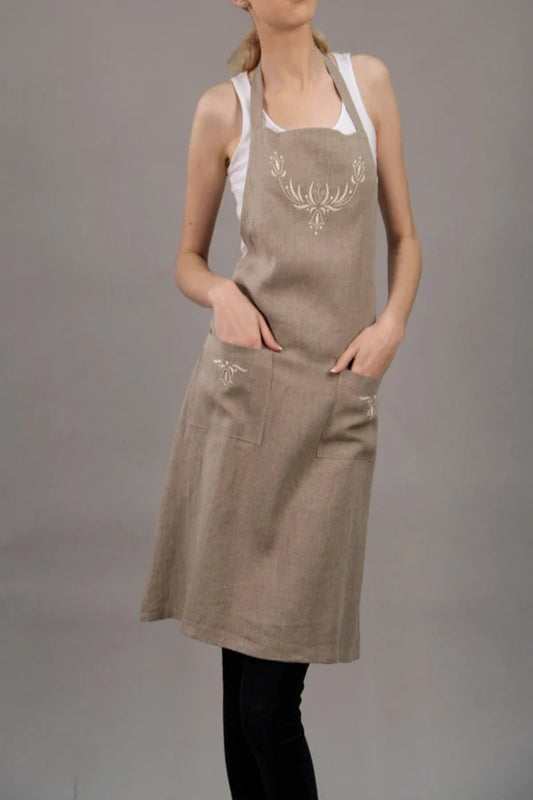 Linen Organic Apron with Wonderfull Handembroidery/ Full Apron Linen for Her