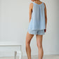 Linen Blue Pajama Top ROSIE with Lace