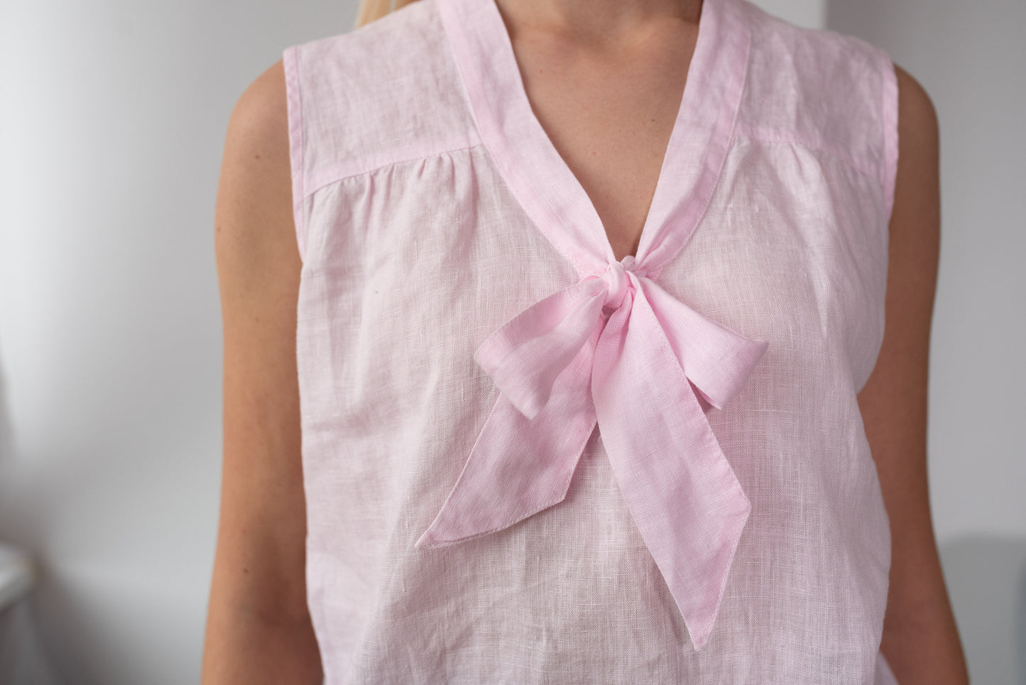 Linen Blouse JULIA Sleeveless With Front Bow