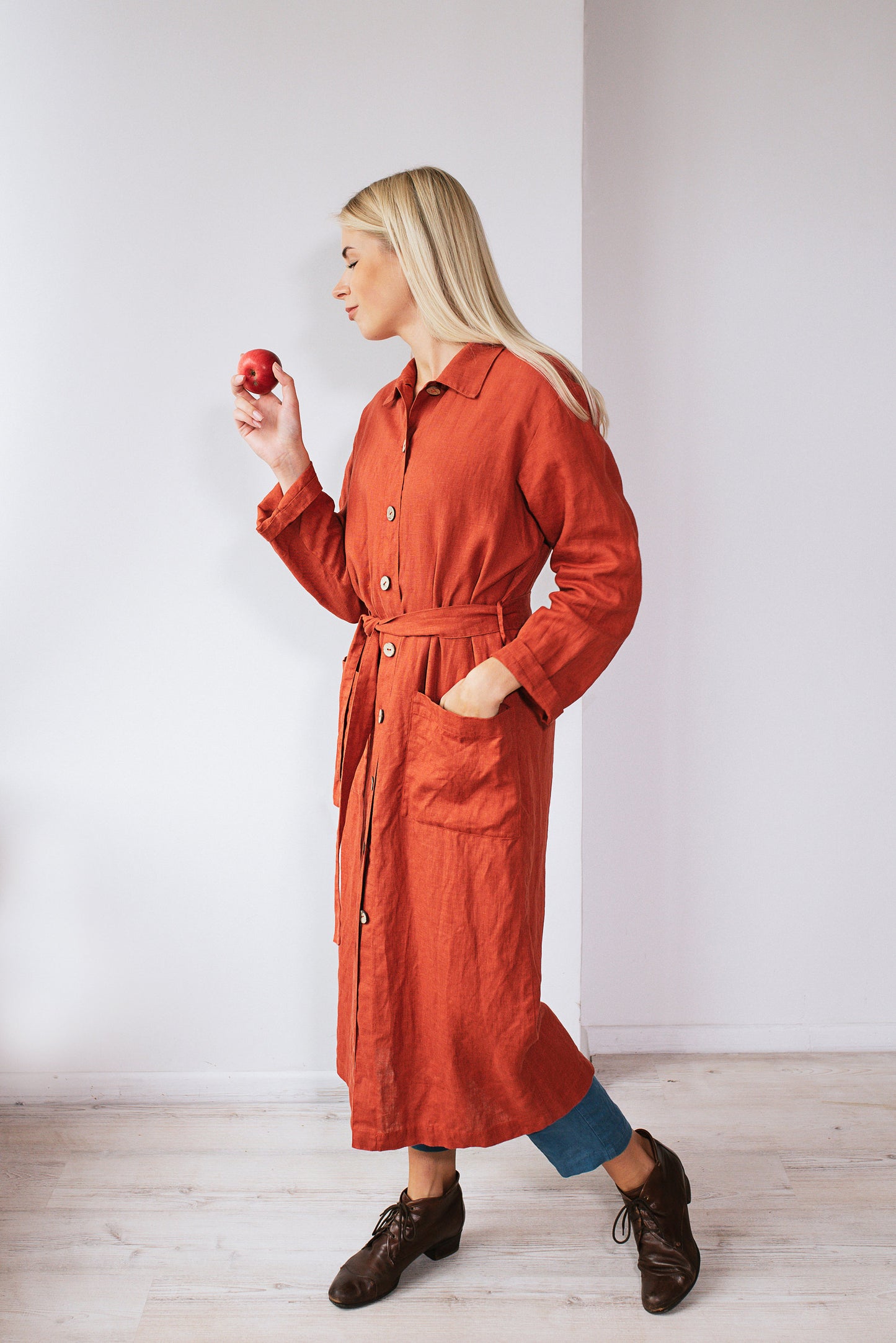 Linen Long Loose Blazer SANDI /Linen Shirt Dress