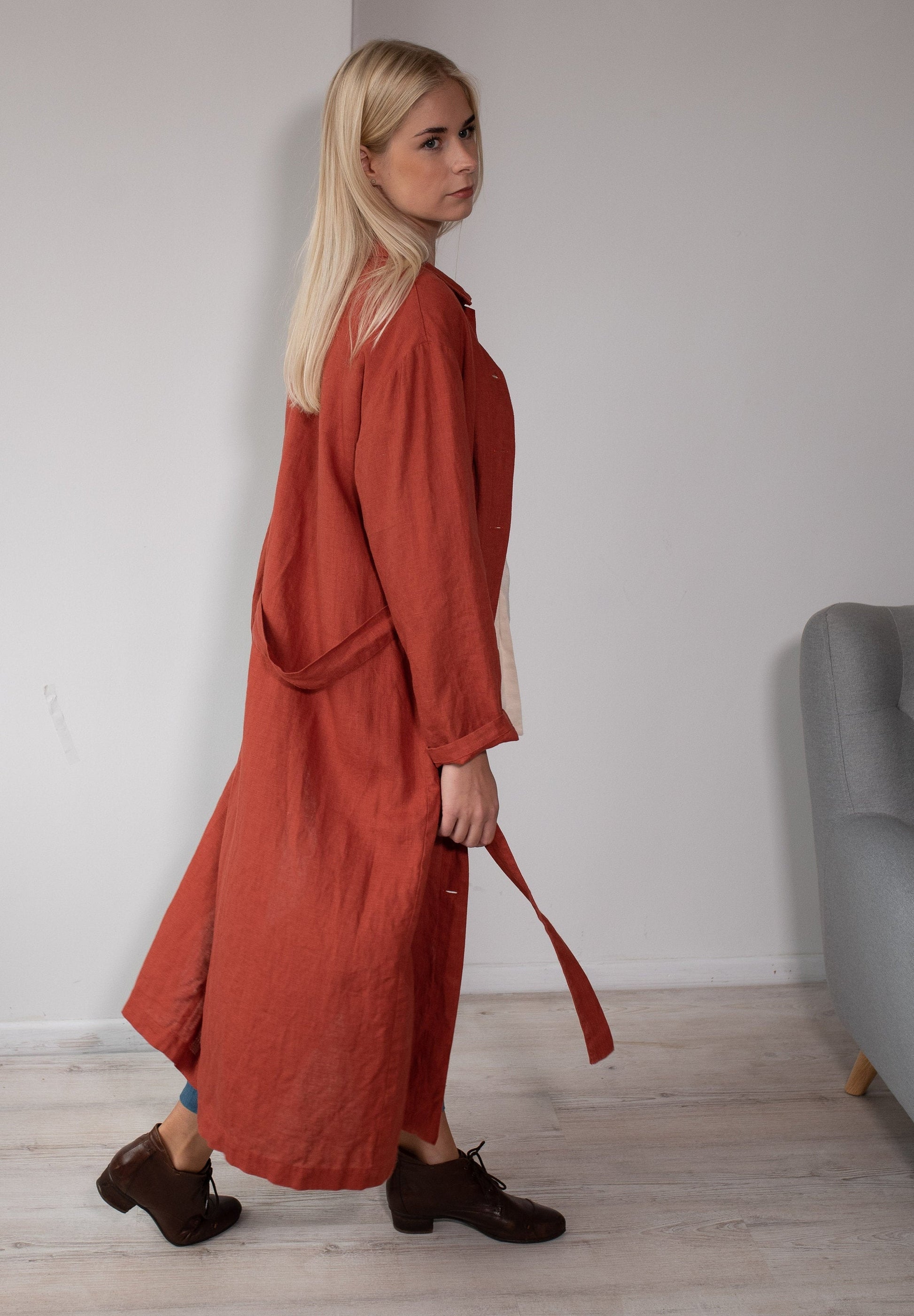 Linen Long Loose Blazer SANDI /Linen Shirt Dress