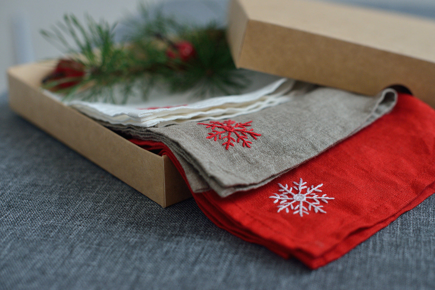Linen Towel with Handmade Snowflakes Embroidery/ Linen Kitchen Towel Christmas Gift/ Vintage Christmas Linen/ Linen Gift Luxury