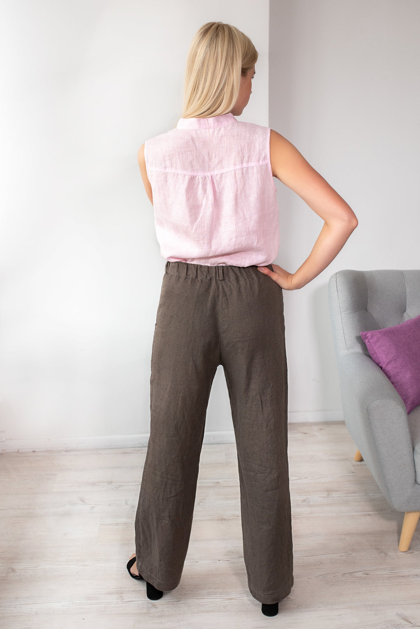 Linen Blouse JULIA Sleeveless With Front Bow