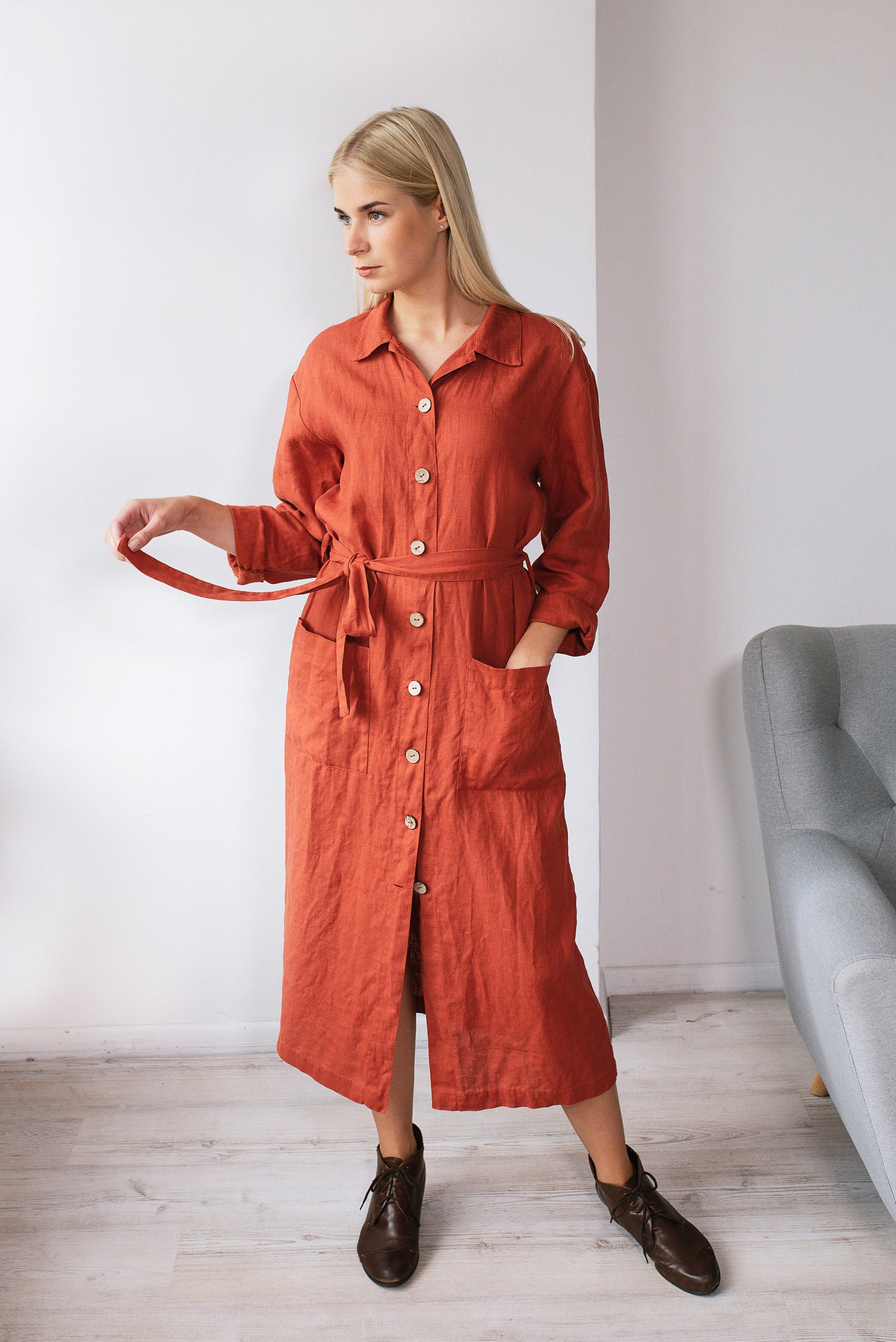 Linen Long Loose Blazer SANDI /Linen Shirt Dress