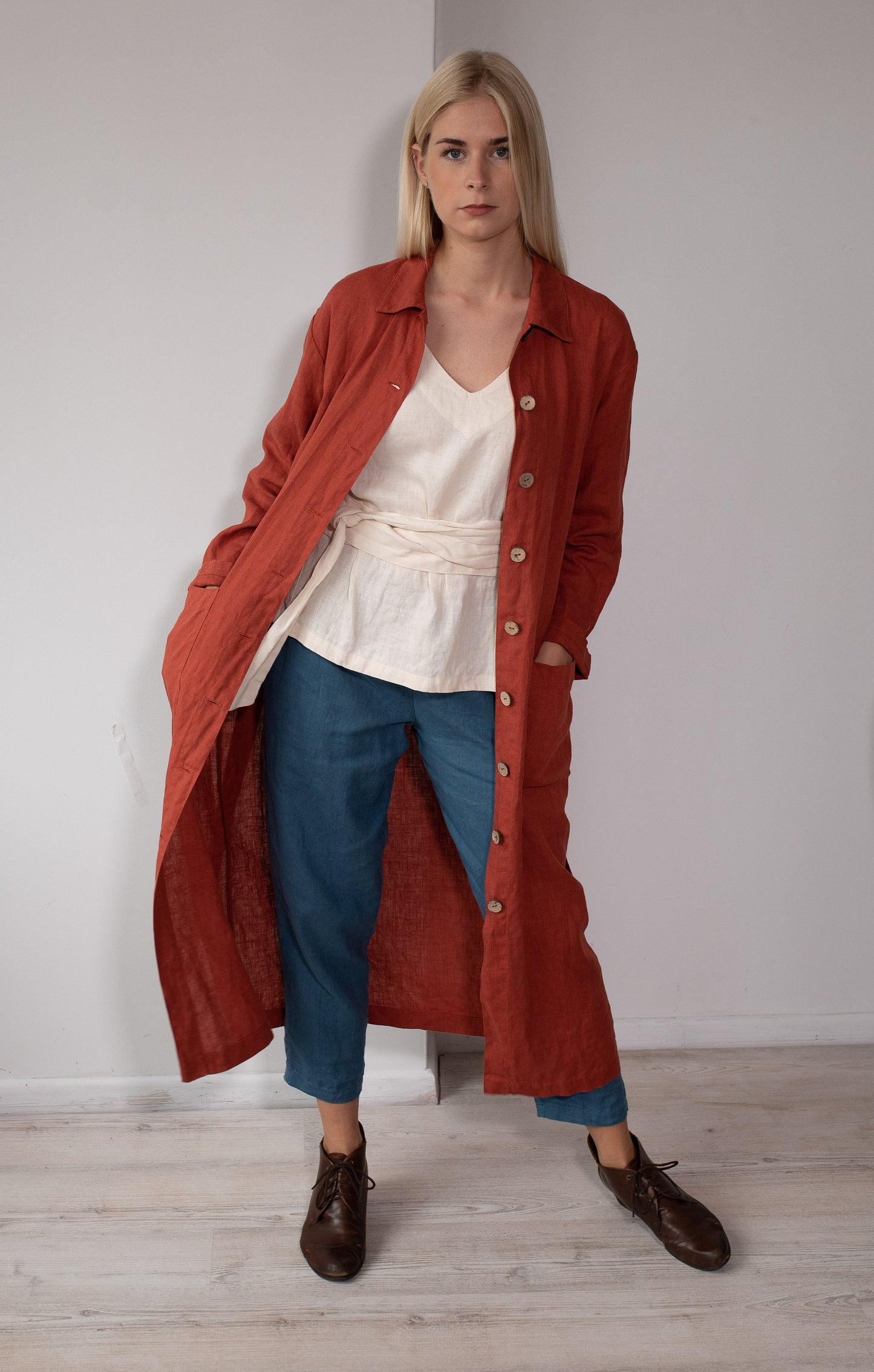 Linen Long Loose Blazer SANDI /Linen Shirt Dress