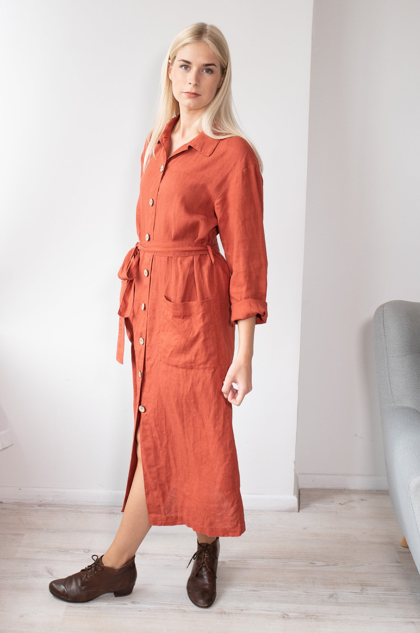 Linen Long Loose Blazer SANDI /Linen Shirt Dress