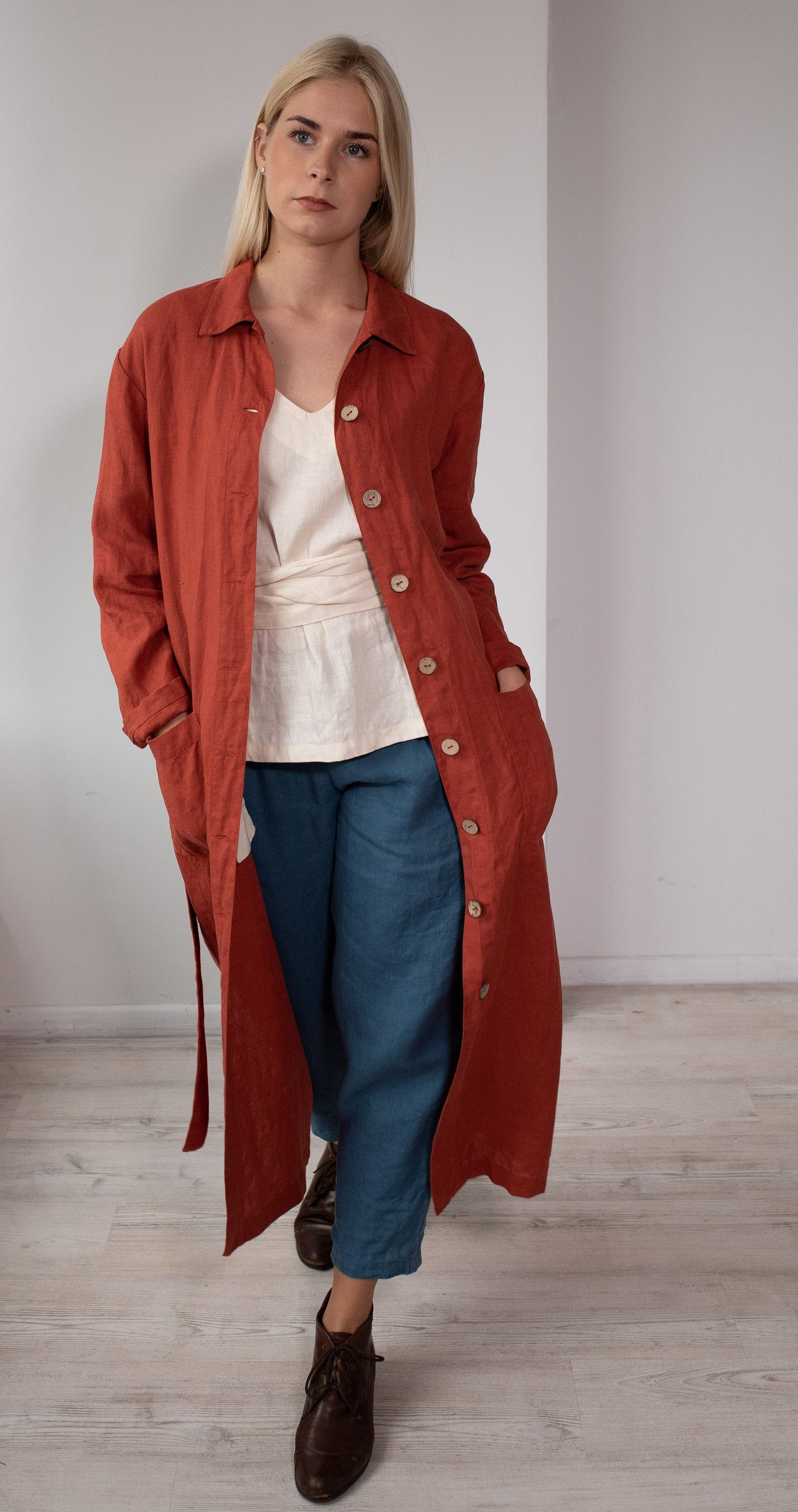 Linen Long Loose Blazer SANDI /Linen Shirt Dress