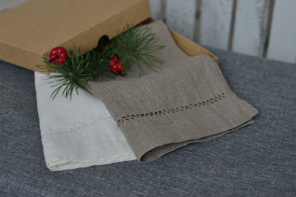 Linen Towel Natural With Drawnwork/ Organic Towel Vintage Handstitched/ Linen Hand Towel Hygge/ Luxury Christmas Linen Gift